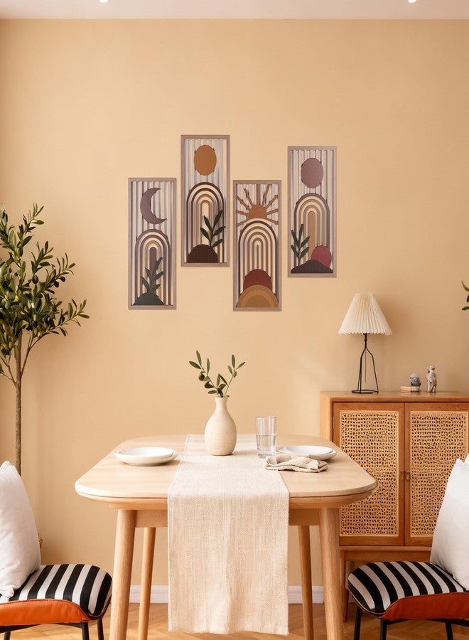 suruim Boho Wall Art Set of 4, Terracotta Wall Decor & Burnt Orange Bedroom Decor, Orange Modern Wall Art with Arch/Botanical Design - Mid-Century 3D Wooden Abstract Geometric Artwork for Home Living Room Office(C) - Image 5